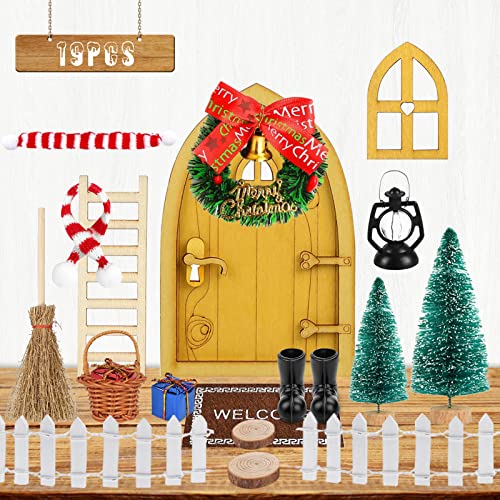 JIASHA Wichteltür Weihnachten, 19 Stück Wichteltür Zubehör Wichtel Tür Nissedor Miniatur Weihnachten Wichtelbesen Teppichdecke Laterne Holzleiter Weihnachtsbaum, für Puppenhaus Garten Dekoration von JIASHA