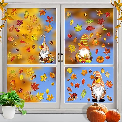 Thanksgiving Fenster Aufkleber, 6 Sheet Erntedankfest Fensteraufkleber Herbst Ahornblätter Fenster Aufkleber Thanksgiving Fenster Dekorationen für Thanksgiving Herbst Party Zubehör (6) von JIASHA