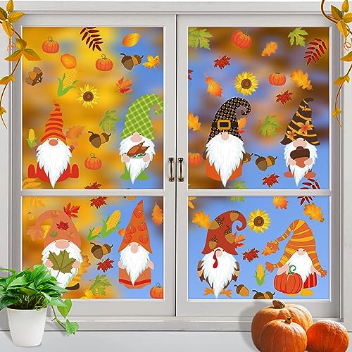 Thanksgiving Fenster Aufkleber, 8 Sheet Erntedankfest Fensteraufkleber Herbst Ahornblätter Fenster Aufkleber Thanksgiving Fenster Dekorationen für Thanksgiving Herbst Party Zubehör (8) von JIASHA