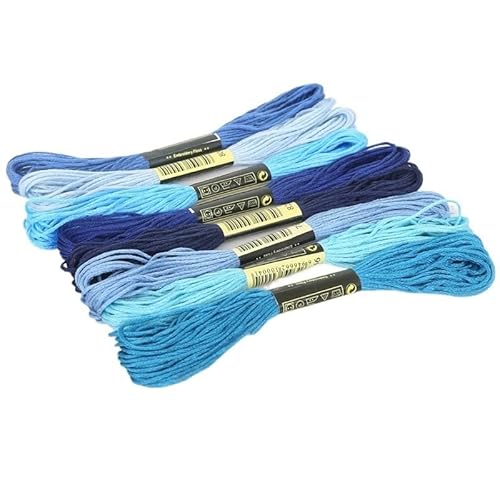 Stickgarn 8-teiliges Kreuzstichgarn, Stickgarn, Regenbogenfarben, Sticktwist, Kreuzstichzubehör, Anfänger-Garnherstellungs-Set, 7,5 m(Blue) von JIASHUNHE