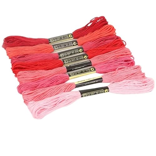 Stickgarn 8-teiliges Kreuzstichgarn, Stickgarn, Regenbogenfarben, Sticktwist, Kreuzstichzubehör, Anfänger-Garnherstellungs-Set, 7,5 m(Red) von JIASHUNHE