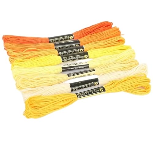 Stickgarn 8-teiliges Kreuzstichgarn, Stickgarn, Regenbogenfarben, Sticktwist, Kreuzstichzubehör, Anfänger-Garnherstellungs-Set, 7,5 m(Yellow) von JIASHUNHE