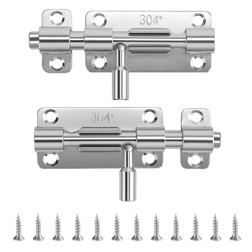 2 Stück Türriegel Schieberiegel Edelstahl Riegelschloss Silber, Türriegel Abschließbar Schiebeschloss, Schubriegel Grendelriegel, Verriegelung Bolzenriegel mit 12 Schrauben für Fenster, Zaun von JIASI&JIESY