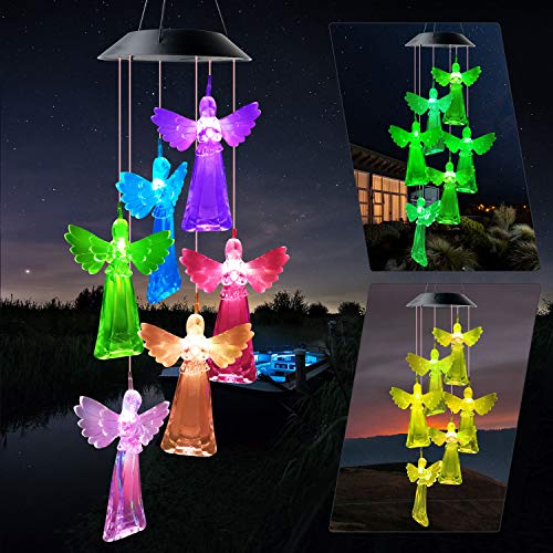 JIAUFU Engel Solar Windspiele für Draußen, Farbwechsel LED Windspiel Glockenspiele, Geschenke für Väter, Mütter, Freunde, Kollegen, Windspiel für Garten deko draußen, Hof, Terrasse und Heimdekoration von JIAUFU