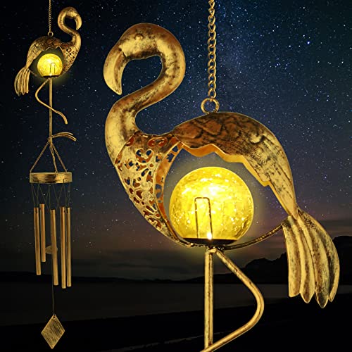 JIAUFU Flamingo Solarleuchten Windspiele für Draußen, Metall Solar Windspiel Hängend LED Licht Wasserdicht, Outdoor Wind Chimes für Garten Patio Rasen Yard Dekoration von JIAUFU