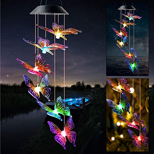 JIAUFU Schmetterling Solar Windspiele für draußen hängend,Geschenke für Väter, Mütter, Freunde,LED Hängeleuchte Solarleuchten,Windspiel für Garten deko draußen,Hof,Terrasse und Heimdekorat von JIAUFU