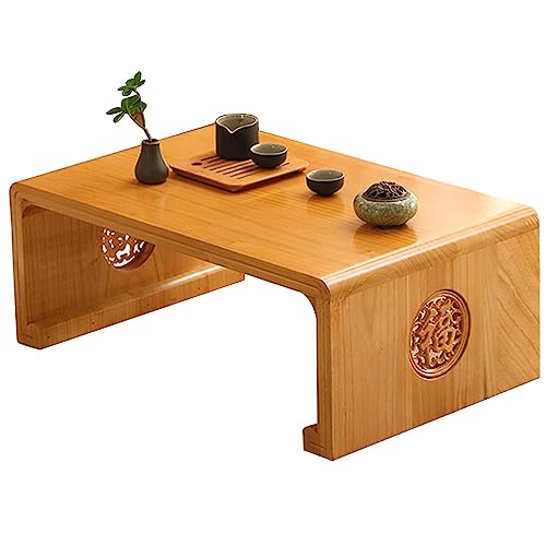 Couchtisch aus Massivholz, Vintage-Teetisch, niedriger Tisch zum Sitzen auf dem Boden, tragbarer, faltbarer japanischer Tisch, Kotatsu-Tisch, Esstisch, Altar, Bodentisch (Holz, 90 x 50 x 30 cm) von JIAXI-HG