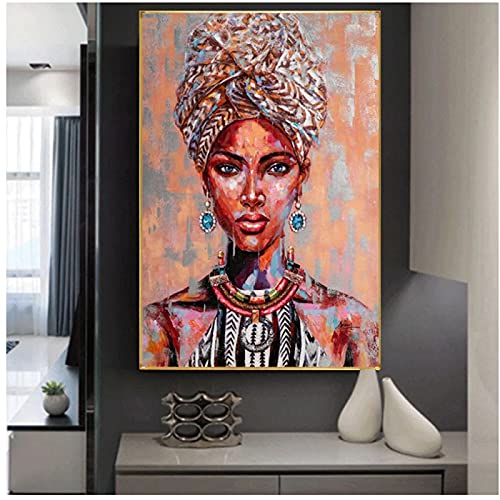 JIAYOUFC Orange Brauntöne Schönheit Afrikanische Frau mit Turban Leinwand Malerei Poster Druckt Wandkunst Bild für Wohnzimmer Dekor Cuadro von JIAYOUFC