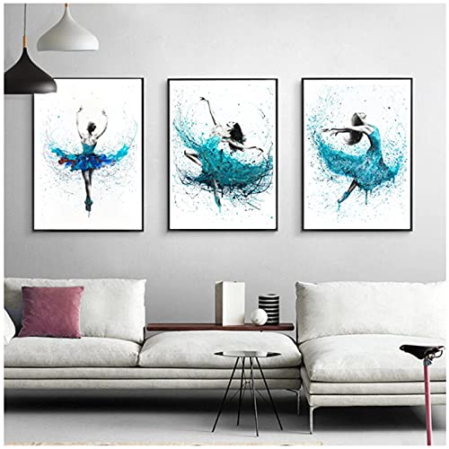 Türkis Regentänzer Leinwand Gemälde Abstrakte Kunst Drucke Moderne Ballerina Poster Wand Wohnzimmer Nordic Home Decor Bilder von JIAYOUFC