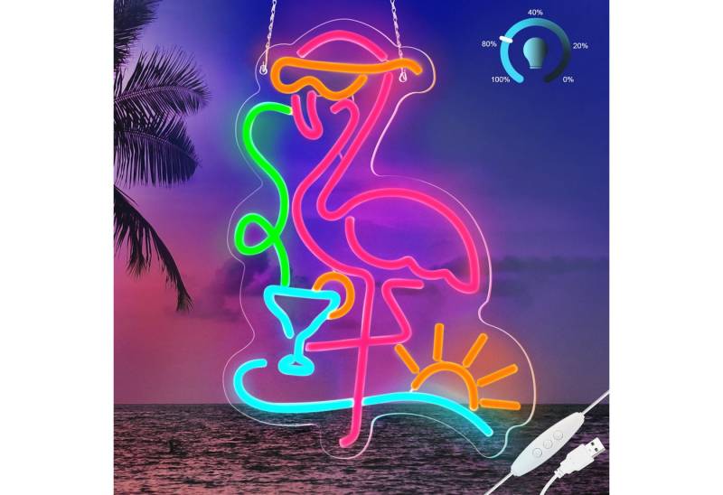 JIBENNEON Dekolicht LED-Neonlicht Flamingo Dimmer,Rosa LED Neon Lampe USB, Batterie Box, für Bar,Schlafzimmer,Party Dekorationen von JIBENNEON