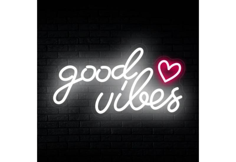 JIBENNEON LED Dekolicht Good Vibes Neonschild, USB-betrieben LED-Schild, mit An-/Aus-Schalter, Weiß mit Heart, LED fest integriert, LED Neonschilder für Wanddekoration von JIBENNEON