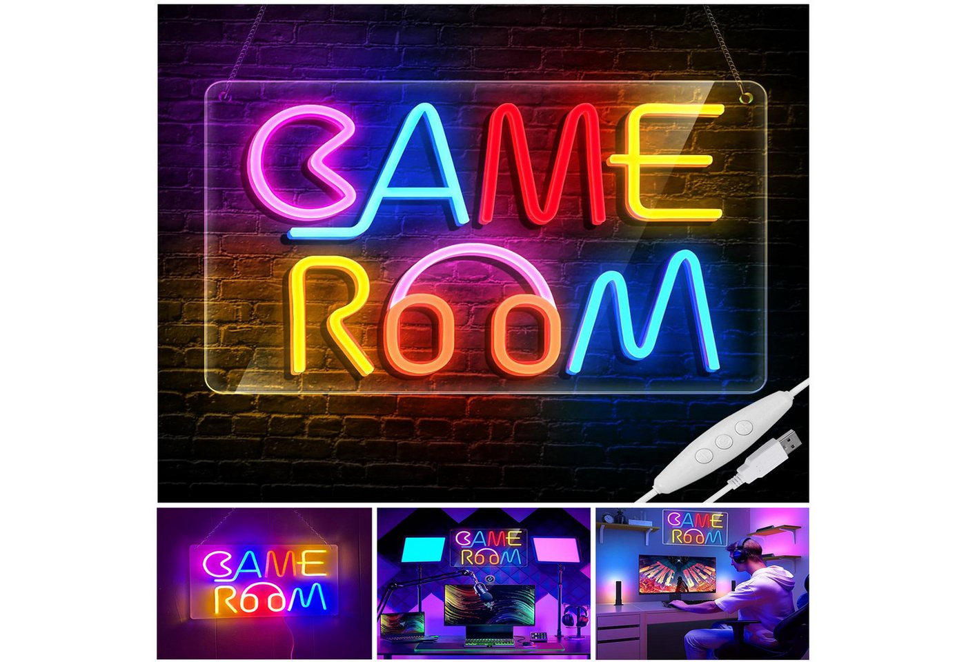 JIBENNEON LED Dekoobjekt GAME ROOM Neon Sign Dimmbar Neonschild Wanddekoration, Rechteck, LED fest integriert JIBENNEON LED Dekoobjekt GAME ROOM Neon Sign Dimmbar Neonschild Wanddekoration, Rechteck, LED fest integriert von JIBENNEON