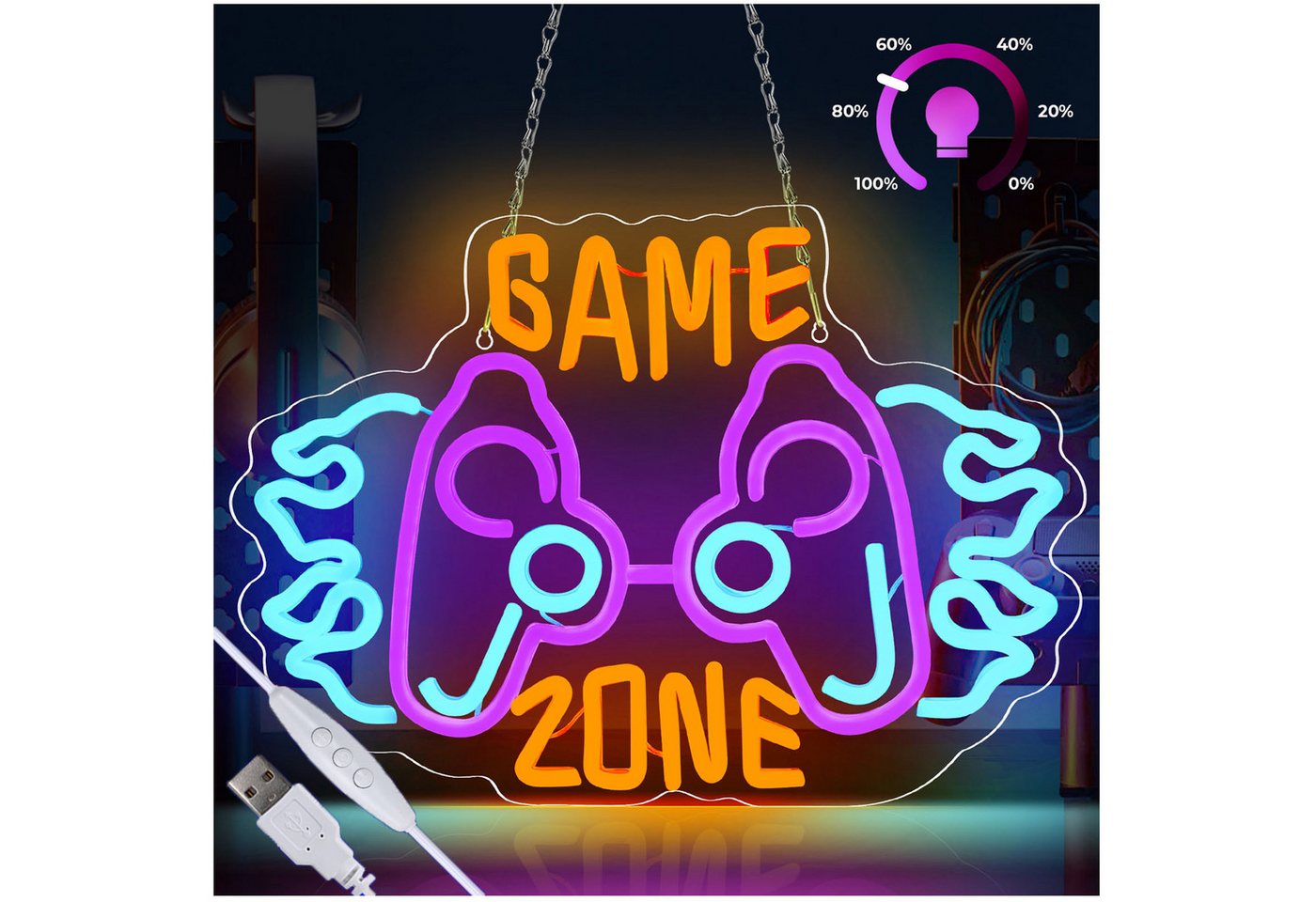 JIBENNEON LED Dekoobjekt GAME Spiel Neon Sign Dimmbar Neonschild Wanddekoration USB, Schalter, Griffform-GAME ZONE, LED fest integriert, Leuchtreklamen LED Nachtlicht Wandleuchten JIBENNEON LED Dekoobjekt GAME Spiel Neon Sign Dimmbar Neonschild Wanddekoration USB, Schalter, Griffform-GAME ZONE, LED fest integriert, Leuchtreklamen LED Nachtlicht Wandleuchten von JIBENNEON