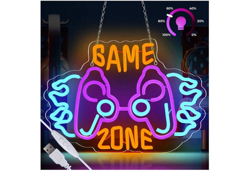 JIBENNEON LED Dekoobjekt GAME Spiel Neon Sign Dimmbar Neonschild Wanddekoration USB, Schalter, Griffform-GAME ZONE, LED fest integriert, Leuchtreklamen LED Nachtlicht Wandleuchten von JIBENNEON