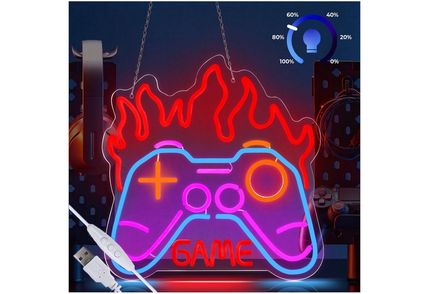JIBENNEON LED Dekoobjekt GAME Spiel Neon Sign Dimmbar Neonschild Wanddekoration USB, Schalter, Griffform-Game, LED fest integriert, Leuchtreklamen LED Nachtlicht Wandleuchten JIBENNEON LED Dekoobjekt GAME Spiel Neon Sign Dimmbar Neonschild Wanddekoration USB, Schalter, Griffform-Game, LED fest integriert, Leuchtreklamen LED Nachtlicht Wandleuchten von JIBENNEON