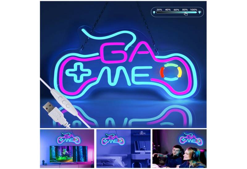 JIBENNEON LED Dekoobjekt GAME Spiel Neon Sign Dimmbar Neonschild Wanddekoration USB, Schalter, Griffform-Game-Blau Lila, LED fest integriert, Leuchtreklamen LED Nachtlicht Wandleuchten von JIBENNEON