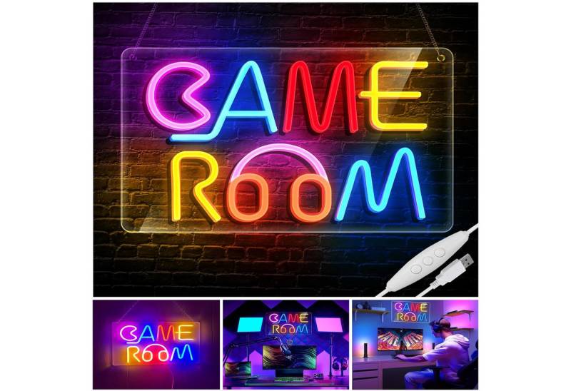 JIBENNEON LED Dekoobjekt GAME Spiel Neon Sign Dimmbar Neonschild Wanddekoration USB, Schalter, Rechteck-Game Room, LED fest integriert, Leuchtreklamen LED Nachtlicht Wandleuchten von JIBENNEON