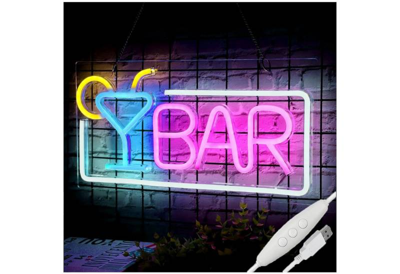JIBENNEON LED Dekoobjekt LED-Neonschild Bar Leuchtreklame LED Dekolich Leuchtfigur, Bar-Rosa-Blau, LED fest integriert, Wandschilder Dimmbar Neonlicht Ein-/Aus Schalter für Bar,Man Cave von JIBENNEON