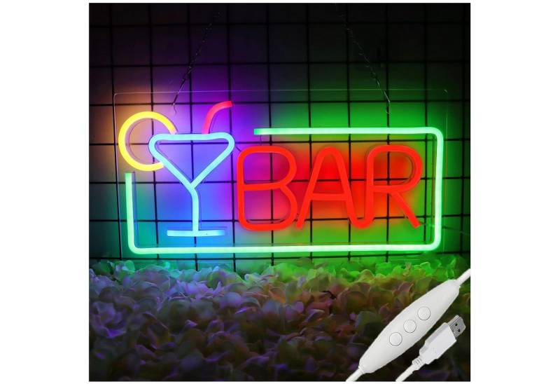 JIBENNEON LED Dekoobjekt LED-Neonschild Bar Leuchtreklame LED Dekolich Leuchtfigur, Bar-Rot-Grün, LED fest integriert, Wandschilder Dimmbar Neonlicht Ein-/Aus Schalter für Bar,Man Cave von JIBENNEON