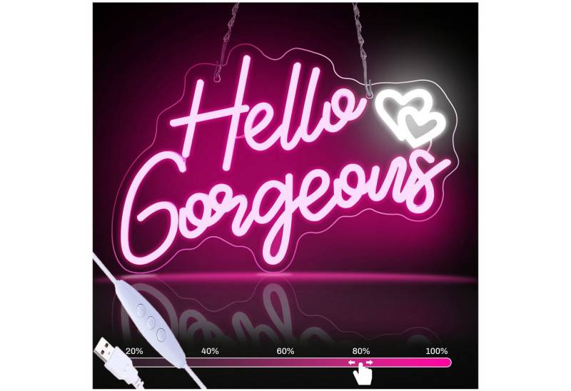 JIBENNEON LED Lichtleiste Neon Deko Hello Gorgeous USB mit Ein/Aus-Schalter Neon Lampe, 1-teiliges Set, LED Dekolicht Acrylrückwand für Party Deko, Wandleuchten von JIBENNEON