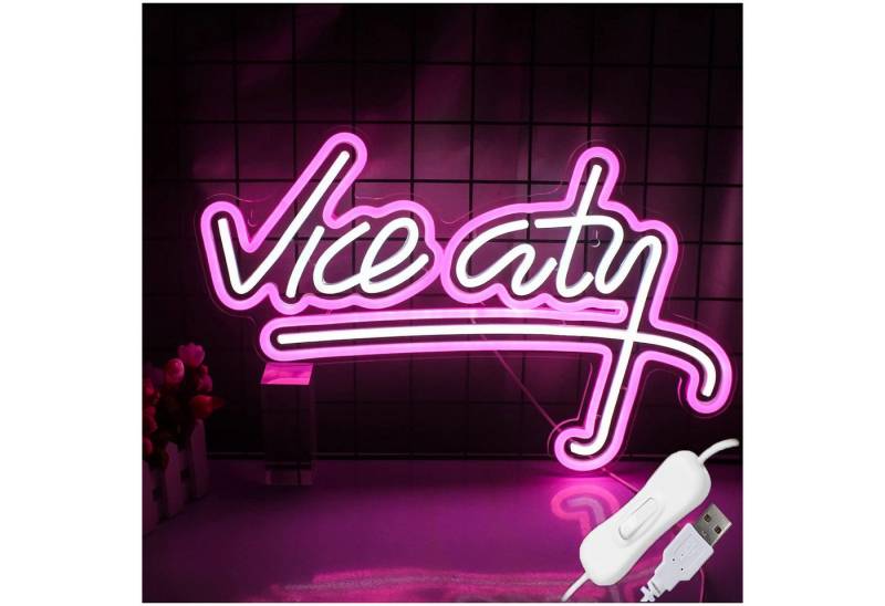 JIBENNEON LED Lichtleiste Neonsign Lampe VIP Lounge Vice City LED Dekolicht, Vice City, LED fest integriert, 2M Kabel-USB Neon Schild Acrylrückwand von JIBENNEON