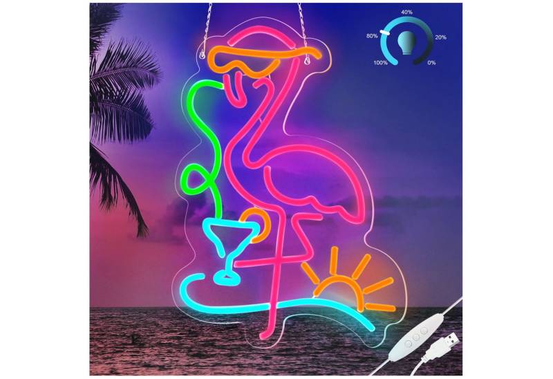 JIBENNEON LED Nachtlicht LED Neonschild Flamingo Dimmbar USB Gaming Neon Sign Dekolicht, Cocktails-Sonnenuntergang, LED fest integriert, mit Ein-/Ausschalter von JIBENNEON