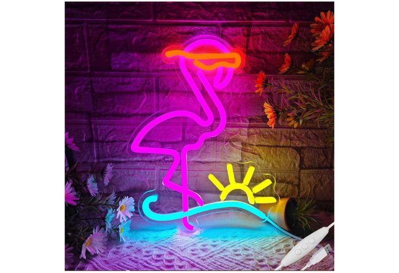 JIBENNEON LED Nachtlicht LED Neonschild Flamingo Dimmbar USB Gaming Neon Sign Dekolicht, Sonnenuntergang und Meer, LED fest integriert, mit Ein-/Ausschalter von JIBENNEON