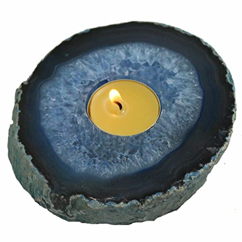 JIC Gem Blauer Achat Teelichthalter Kristall Heilstein Home Decor von JIC Gem