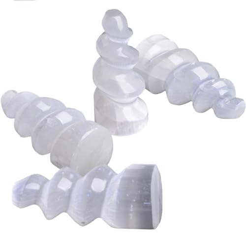 JIC Gem Selenit Turm Spirale Kristall Wolkenkratzer 10,2 cm hoch weiße Heilsteine Heimdekoration 4 Stück von JIC Gem