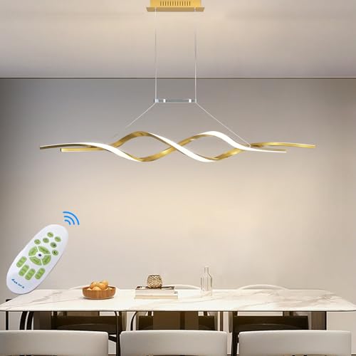 JICAI Moderne Esstisch Pendelleuchte, Dimmbare Pendelleuchte, Spirale Design mit Fernbedienung Pendelleuchte, höhenverstellbare Deckenleuchte, für Restaurants, Wohnzimmer, Büros(Gold, 100cm) von JICAI