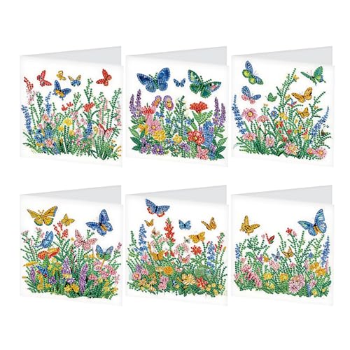 JICFDAO 6 Stück Diamond Painting Geburtstagskarten Set 30x15cm Diamant Malerei Dankeskarten mit Umschlägen Dankeschön Karte Jahrestag Karte Grußkarte zum Valentinstag Hochzeitstag Freundschaft von JICFDAO