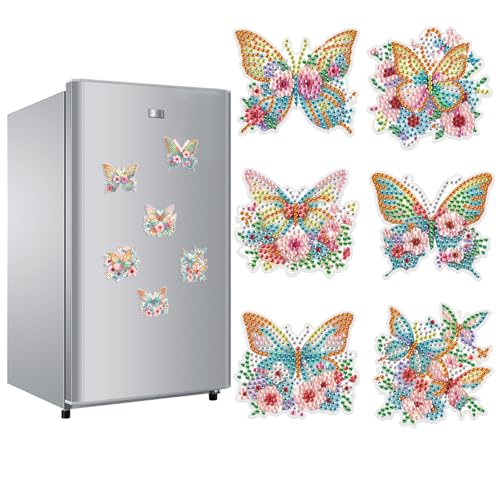 JICFDAO 6 Stück Schmetterling Diamond Painting Magnete Kühlschrank Set Diamant Malerei Kühlschrankmagnet Aufkleber DIY Diamant Painting Aufkleber Home Decor für Magnettafel Whiteboard Handwerk von JICFDAO