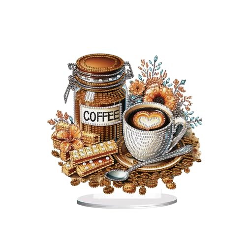 JICFDAO DIY Diamond Painting Ornamente 25.4x23.7cm 5D Diamant Malerei Ornamente Crystal Art Diamond Painting Desktop Deko Diamant Malerei Tischdeko für Zuhause Büro Handgemachte Dekorative Kaffee von JICFDAO