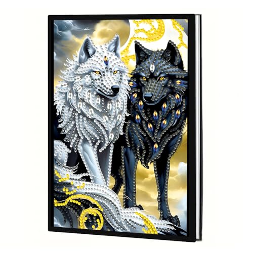 JICFDAO DIY Notizbuch A5 Diamond Painting Wolf 145x210mm Diamond Painting Notebook Crystal Art Notizbuch Mond Tagebuch Tier Diamant Notizblock für Erwachsene Skizzenbuch Journal Diary Büro Geschenk von JICFDAO