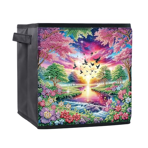 JICFDAO Diamond Painting Aufbewahrungsboxen 25x25x26cm Aufbewahrungskörbe mit Griffen Körbe Organizer in Würfelform Storage Box Aufbewahrungsbehälter Faltbarer Korb Spielzeug Bücher Schrank Landschaft von JICFDAO