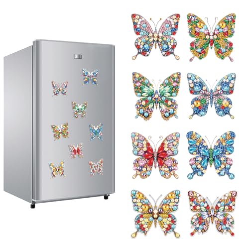 JICFDAO Diamond Painting Magnete Kühlschrank 8 Stück Diamant Malerei Kühlschrank Magnete Kits DIY Diamant Painting Aufkleber Fridge Magnets mit Kristallen Handwerk Whiteboard Pinnwand Schmetterling von JICFDAO