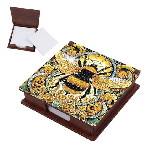 JICFDAO Diamond Painting Notizzettel Box Biene 11x11cm Diamant Malerei Zettelbox Nachfüllpack mit 160 Blättern Insekt Bambus Notizblock Cube Notiz Box Spezial Steine Mosaik Bilder Geschenk von JICFDAO
