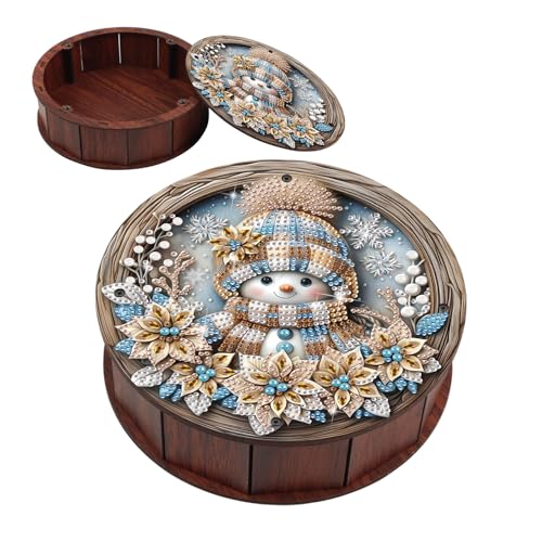 JICFDAO Diamond Painting Runde Snack Box 19.8x5.7cm Diamant Malerei Snackbehälter aus Holz Kleinigkeiten Organizer Aufbewahrungs-Organizer Holzbox mit Deckel für Zuhause Büro Party Schneemann Winter von JICFDAO