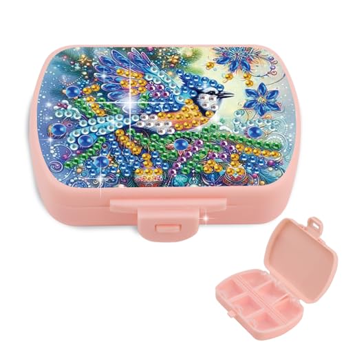 JICFDAO Diamond Painting Tablettenbox 9x6.2x2.5cm Pillendose mit 6 Fächer Reise Medikamentenbox Kleine Tablettendose Tragbare Pillenetui für Tägliche und Reise Medikamentenbox Vitamine Fischöle Vogel von JICFDAO