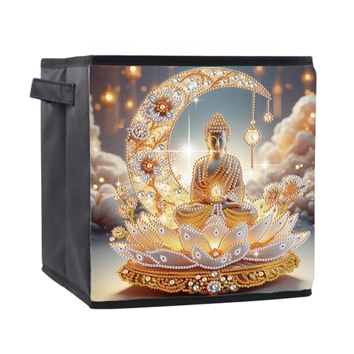 JICFDAO Diamond Painting Zusammenklappbare Aufbewahrungsbox 25x25x26cm Aufbewahrungskörbe in Würfelform Aufbewahrungsbeutel mit Griffen Storage Box Ordnungssysteme für Kleidung Bücher Spielzeug Buddha von JICFDAO