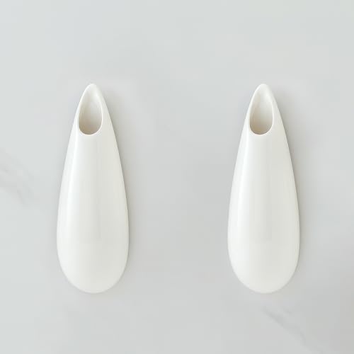 JIDOFUE 2er Set weiße Keramik Wandvasen,20cm/7.9 Zoll, Hängende Wandpflanzenhalter für Innenräume, Moderne Wandblumenvasen für Sukkulenten von JIDOFUE