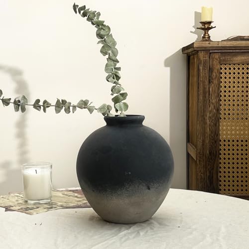 JIDOFUE Große 20cm Rustikale Keramikvase für Wohnkultur Schwarzer Gradient,Vintage Dekovase für Wohnzimmer 7",Schlafzimmer,Einweihungs- und Hochzeitsgeschenk von JIDOFUE