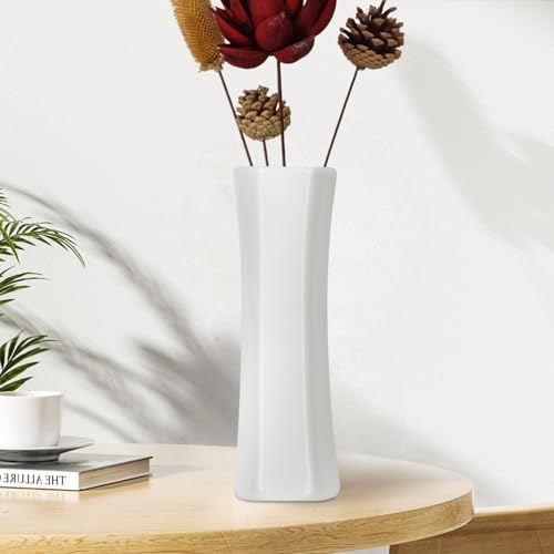 JIDOFUE Moderne Weiße Keramikvase 12 Zoll 30 cm Hohe Elegante Blumenvase mit Struktur Dekorative Vase für Pampasgras Tischdeko Wohn und Schlafzimmer von JIDOFUE
