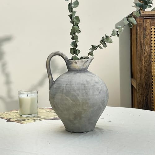 JIDOFUE Schwarze rustikale Keramische Vase Vintage Blume Vase,Keramik Terrakotta Hoher Boden Bauernhaus rustikal für Minimalismus Heimdekor Schlafzimmer von JIDOFUE