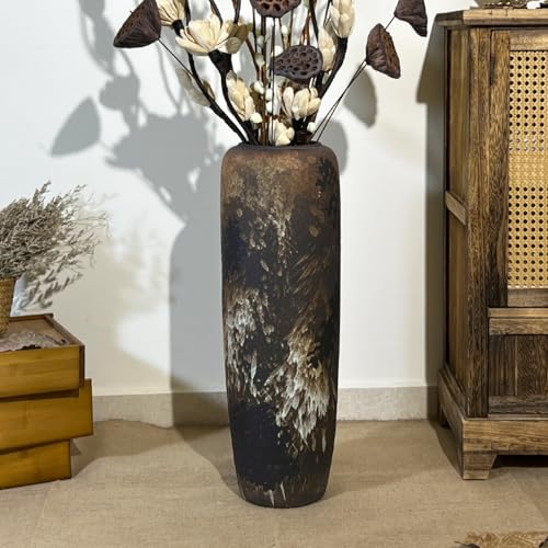 JIDOFUE Vintage Keramik Schwarz Bodenvase, 60cm, Rustikaler Boho Stil für Pampasgras, Blumen oder Dekor, Perfekt für Wohnzimmer, Eingang oder Tisch JIDOFUE Vintage Keramik Schwarz Bodenvase, 60cm, Rustikaler Boho Stil für Pampasgras, Blumen oder Dekor, Perfekt für Wohnzimmer, Eingang oder Tisch von JIDOFUE