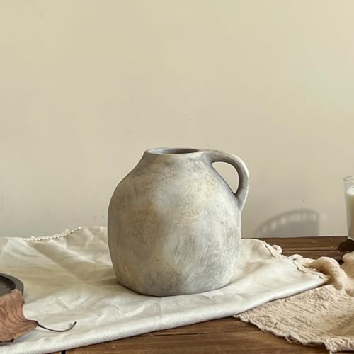 JIDOFUE Weiß Grau Rustikale Keramikvase für Wohnzimmer,14.4cm Große Vase im Vintage-Stil für Esstisch 5.7" Weißes Grau,Hochzeit und Einweihungsgeschenk von JIDOFUE