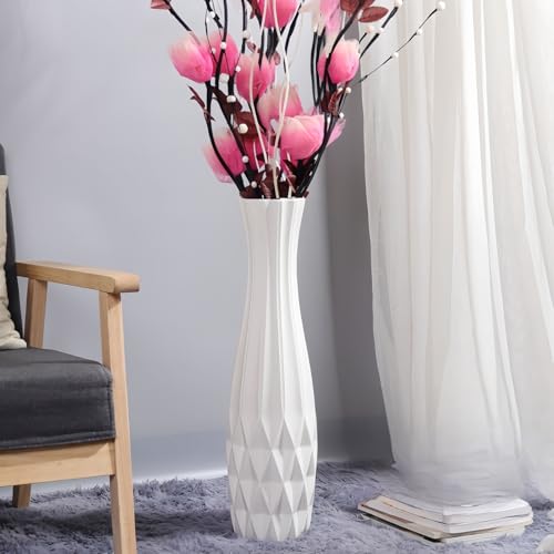 JIDOFUE Weiße Keramik Tall Vase 28 Inches/71 cm Floor Flower Vase Halter Dekorative Große Vasen für Tisch Centerpieces Regal Home Decor Getrocknete Wohnzimmer Blumen Einfache Arrangement Vase von JIDOFUE