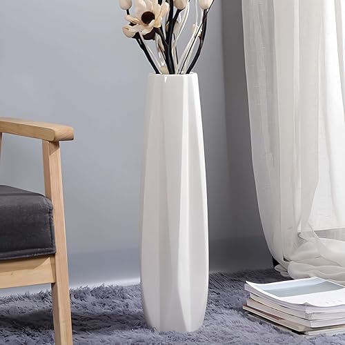 JIDOFUE Weiße Keramik Vase 28 Inches/71 cm Tall Floor Flower Vase Große Vasen für Tisch Centerpieces Vase Regal Home Decor Halter Dekorative Wohnzimmer Getrocknete Blumen Einfache Arrangement Vase von JIDOFUE