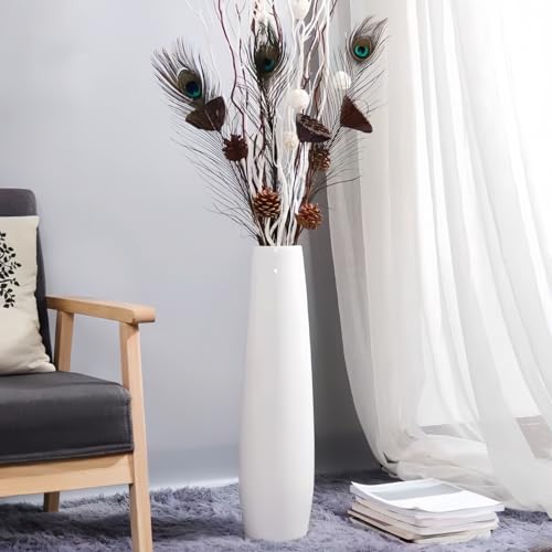 JIDOFUE Weiße Keramikvase Bodenvase 24 Zoll/60 cm hoch Boden Blumenvase Halter dekorative große Vasen für Tisch Tafelaufsätze Regal Home Decor Wohnzimmer getrocknete Blumen Arrangement einfache Vase von JIDOFUE