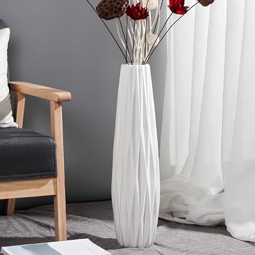 JIDOFUE Weiße Keramikvase Bodenvase 28 Zoll/71 cm hoch Boden Blumenvase Halter dekorative große Vasen für Tisch Tafelaufsätze Regal Home Decor Wohnzimmer getrocknete Blumen Arrangement einfache Vase von JIDOFUE
